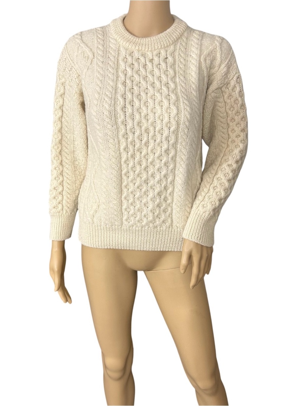 Aran Crafts Traditions Of Ireland Vintage Sweater Womens S Cream Cable Knit Wool